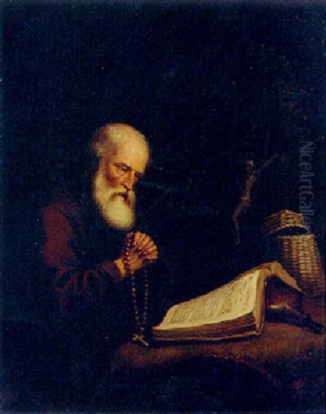 A Hermit Saint Reading From Saint Mark's Gospel Oil Painting by Gerrit Dou