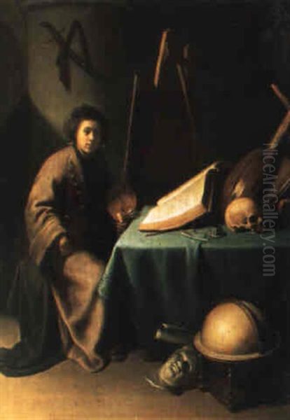 An Artist In His Studio Oil Painting by Gerrit Dou