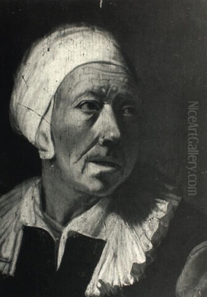 Portrait Of An Elderly Woman Wearing A White Cap Oil Painting by Gerrit Dou