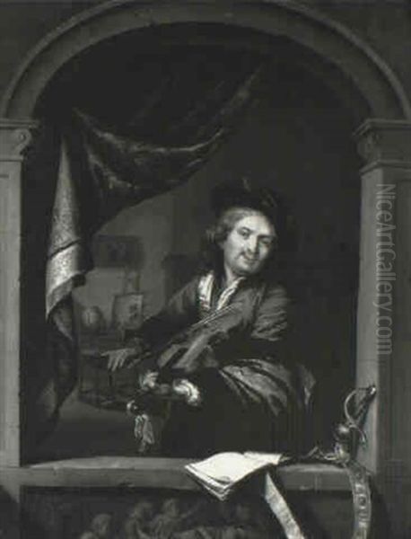 Musician At A Niche Oil Painting by Gerrit Dou