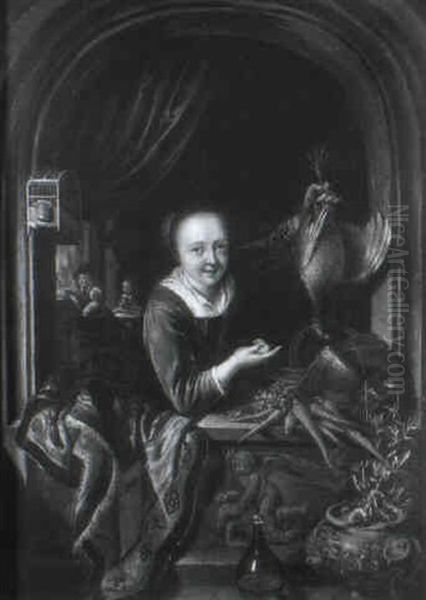 A Kitchen Maid In A Casement Oil Painting by Gerrit Dou