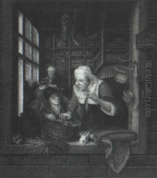 Interior With Figures Oil Painting by Gerrit Dou