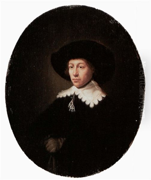 Portrait Of An Elegant Young Man Possibly A Guild Member Oil Painting by Gerrit Dou