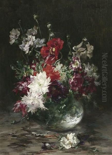 Groses Blumenstilleben Mit Rotem Mohn In Einer Vase Oil Painting by Cecile Douard