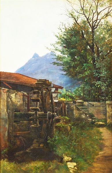 Mlyn Oil Painting by Franz Bohumil Doubek