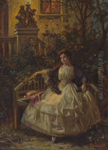 Dame Auf Einer Parkbank Sitzend Oil Painting by Franz Bohumil Doubek