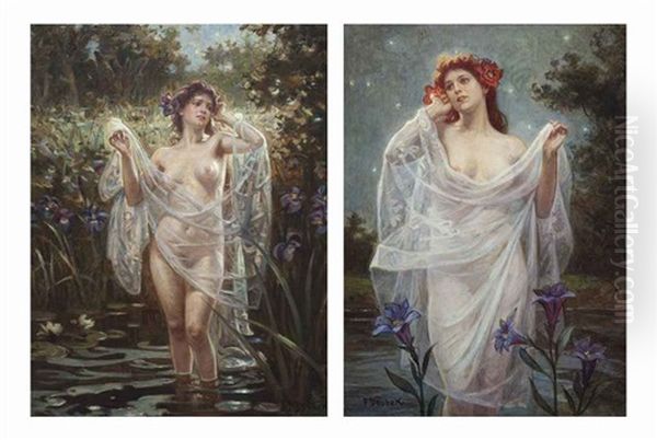 Water Nymphs Oil Painting by Franz Bohumil Doubek