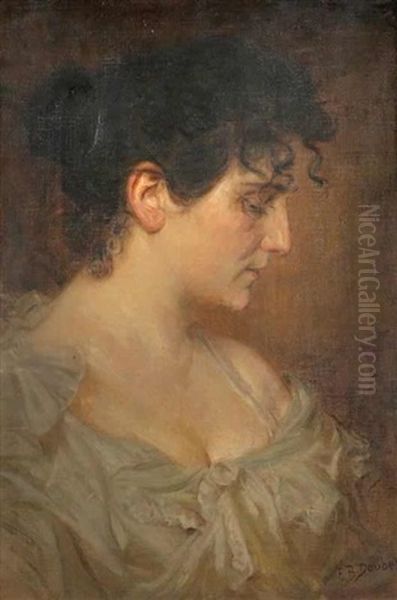 A Portrait Of The Artist's Wife Oil Painting by Franz Bohumil Doubek