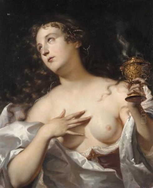 A Female Figure Holding An Incense Burner Oil Painting by Willem Doudyns