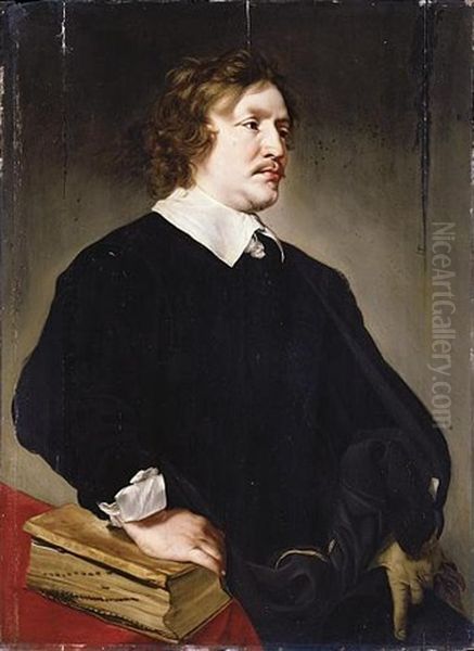 Portrait Of Cyprien Regnier Of Oostergooer, Professor Of Law, With His Right Hand Resting On A Book Oil Painting by Gerard Douffet