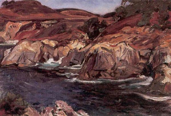 Waves Lapping Along A Rocky Inlet Oil Painting by Paul Dougherty