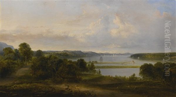 View On The Hudson Near Tivoli Oil Painting by Thomas Doughty