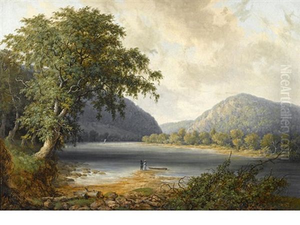 River Landscape With Figures Oil Painting by Thomas Doughty