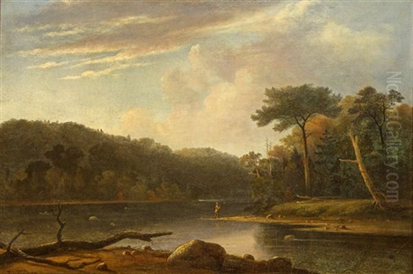 Man Fishing In A Stream Oil Painting by Thomas Doughty