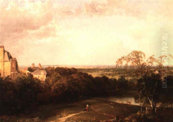 View Toward London From Hampstead Heath Oil Painting by Thomas Doughty