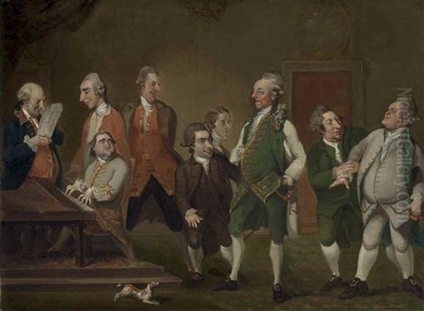 The Leslie Conversation Piece, With Kean O'hara, General William Gardiner, The Earl Of Mornington, Henry Meredyth, Thomas Fortescue , John Prendergast Smyth, Richard Townsend, Sackville Gardiner And Charles Powell Leslie Oil Painting by William Doughty