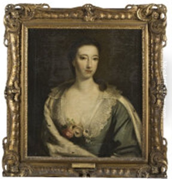 Portrait Of A Woman Mary, Duchess Of Norfolk, In An Ermine Cape And Lace Trimmed Dress, A Floral Corsage At Her Breast Oil Painting by William Doughty