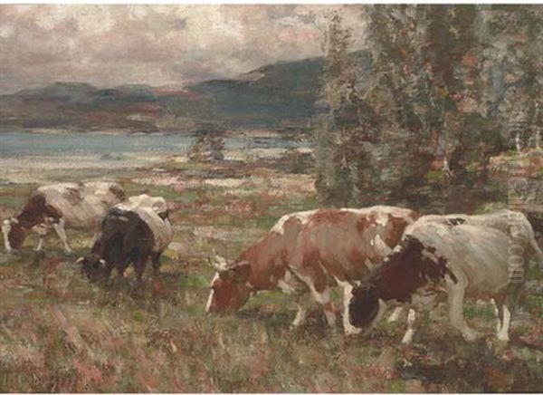 Cattle In The Highlands Oil Painting by Andrew Douglas