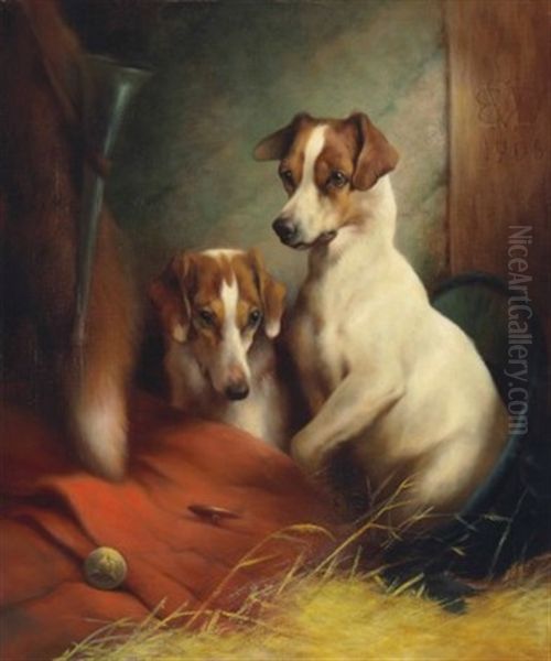 Two Terriers Waiting For Their Master Oil Painting by Edwin Douglas