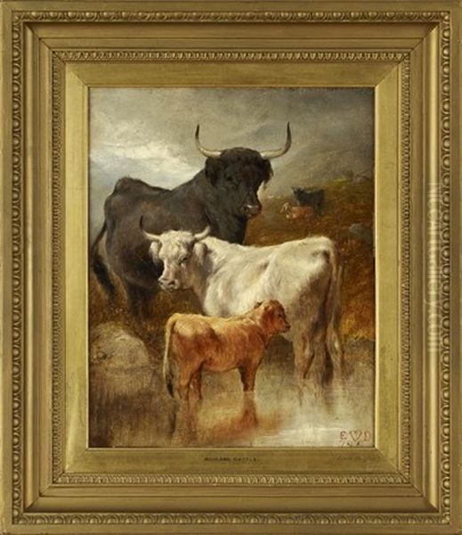 Highland Cattle Oil Painting by Edwin Douglas