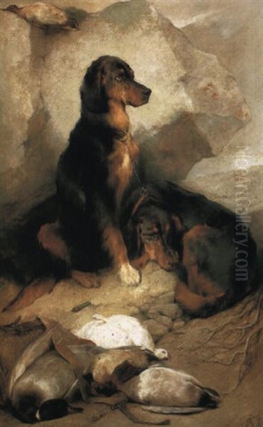 Two Setters With The Day's Bag Oil Painting by Edwin Douglas