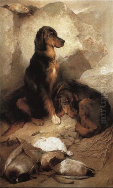 Two Setters With The Day's Bag Oil Painting by Edwin Douglas