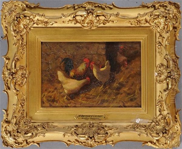 Chickens In A Barnyard Oil Painting by Walter Douglas