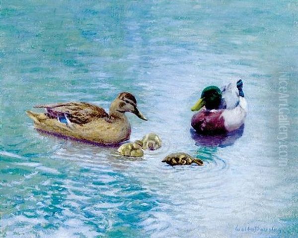 Ducks In A Pond Oil Painting by Walter Douglas