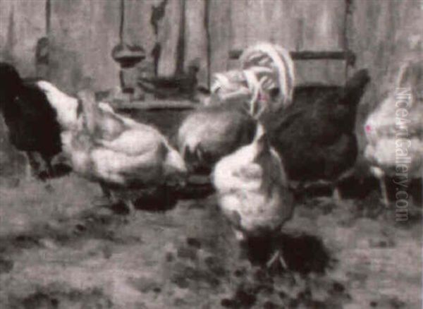 Chickens In Barnyard Oil Painting by Walter Douglas