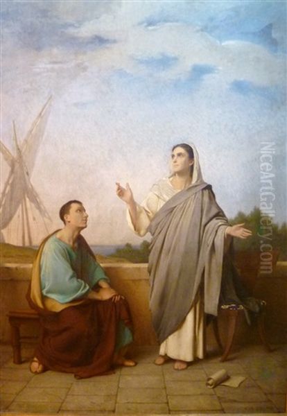 Sainte Monique Et Saint Augustin Oil Painting by Alexis Marie Louis Douillard