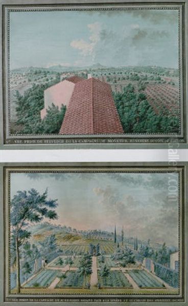 The Roofs Of A Villa Overlooking Orchards And Vineyards, Hills In The Distance Oil Painting by Zacharie-Felix Doumet