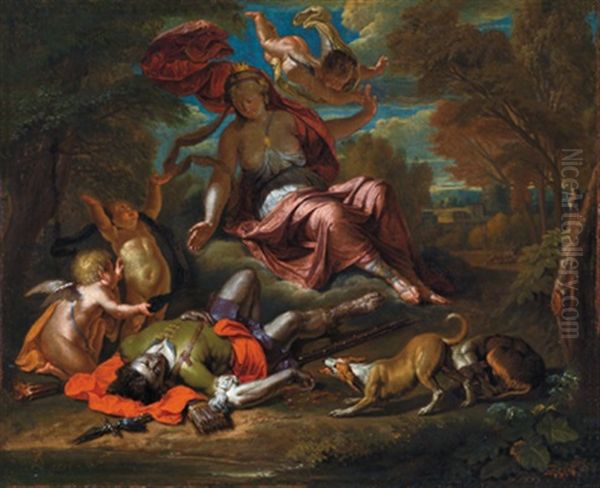 Venus Beklagt Den Tod Des Adonis Oil Painting by Frans Bartholomeus Douven