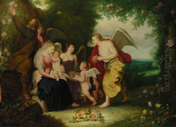 Heilige Familie Bei Der Rast Oil Painting by Frans Bartholomeus Douven