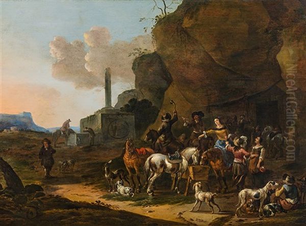 Rest In Southern Landscape Oil Painting by Simon Johannes van Douw