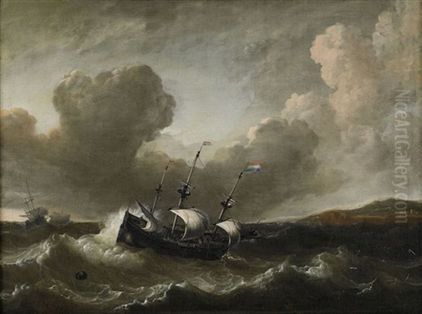 Marin Med Segelfartyg Oil Painting by Simon Johannes van Douw