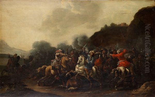 Kavalleribatalj Oil Painting by Simon Johannes van Douw