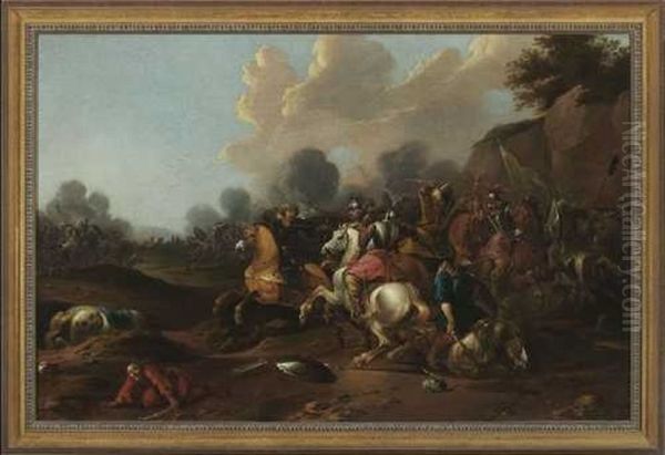 Reiterschlacht Oil Painting by Simon Johannes van Douw