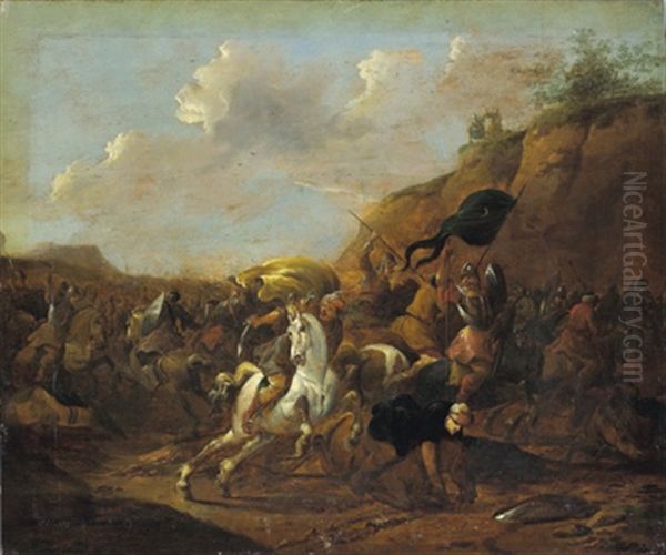 Reitergefecht Zwischen Christen Und Turken Oil Painting by Simon Johannes van Douw