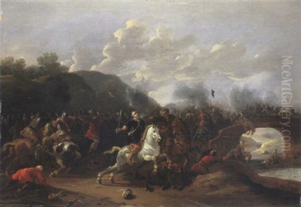 Combat Contre Des Turcs Oil Painting by Simon Johannes van Douw