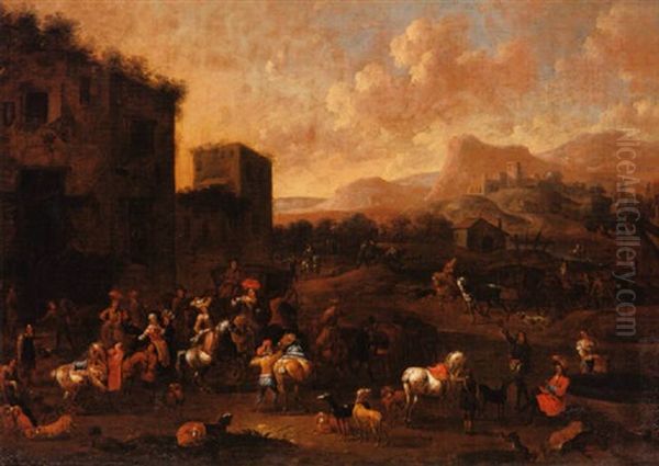 Le Repas Apres La Chasse Oil Painting by Simon Johannes van Douw