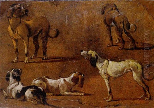 Hunting Dogs Oil Painting by Simon Johannes van Douw