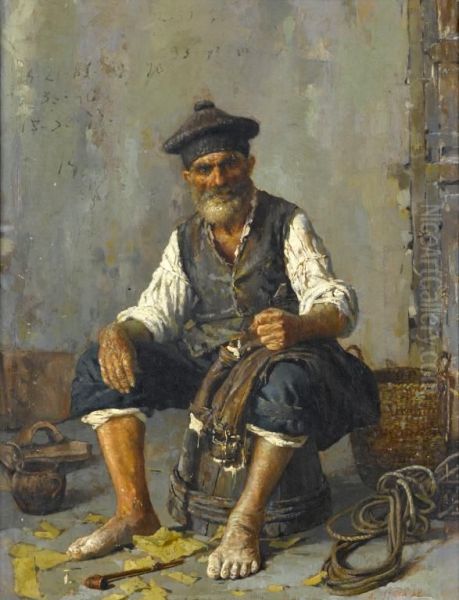 A Neapolitan Fisherman Oil Painting by Raffaele Armenise