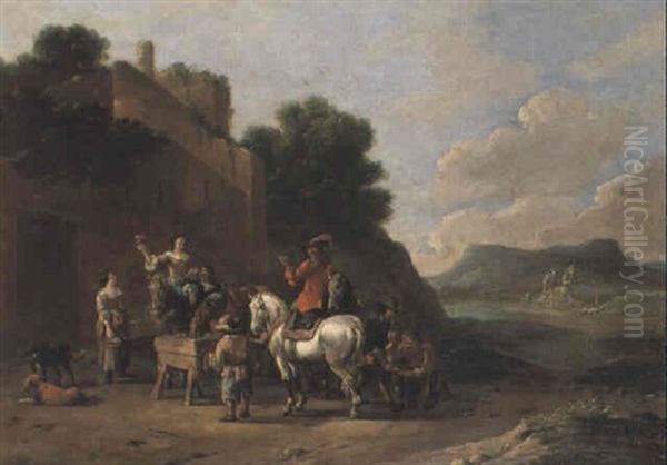 Bambochade Oil Painting by Simon Johannes van Douw