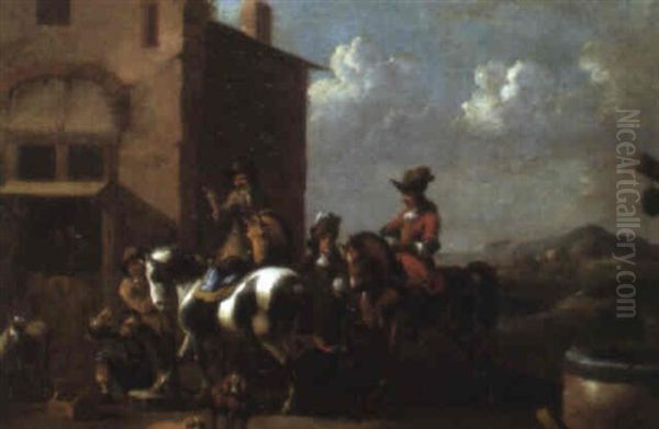 La Halte Chez Le Marechal-ferrant Oil Painting by Simon Johannes van Douw