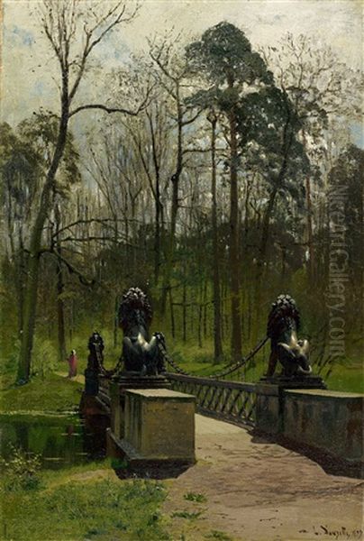 Die Lowenbrucke Im Tiergarten (berlin) Oil Painting by Louis Douzette