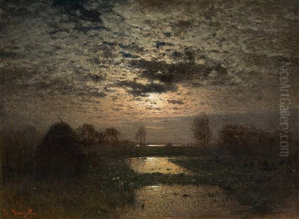 Full Moon Night (barth On The Baltic Sea) Oil Painting by Louis Douzette