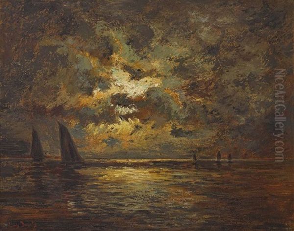 Segelboote Im Mondschein Oil Painting by Louis Douzette