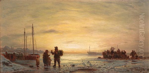 Fischer Am Ufer Oil Painting by Louis Douzette