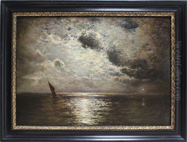 Mondnacht Am Barther Bodden Oil Painting by Louis Douzette