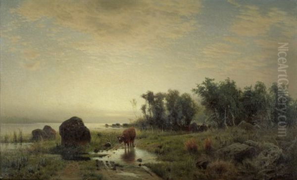 Boddenlandschaft Im Abendlicht Oil Painting by Louis Douzette